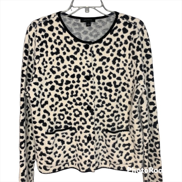 Ann Taylor Cardigan Leopard Animal Print Button Up Fuzzy Soft Cardigan - Picture 1 of 11